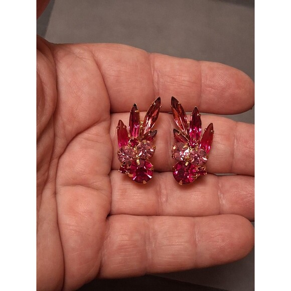 Vintage Juliana Pink AB Rhinestone Brooch Earrings Set Clip Backs - Picture 10 of 13